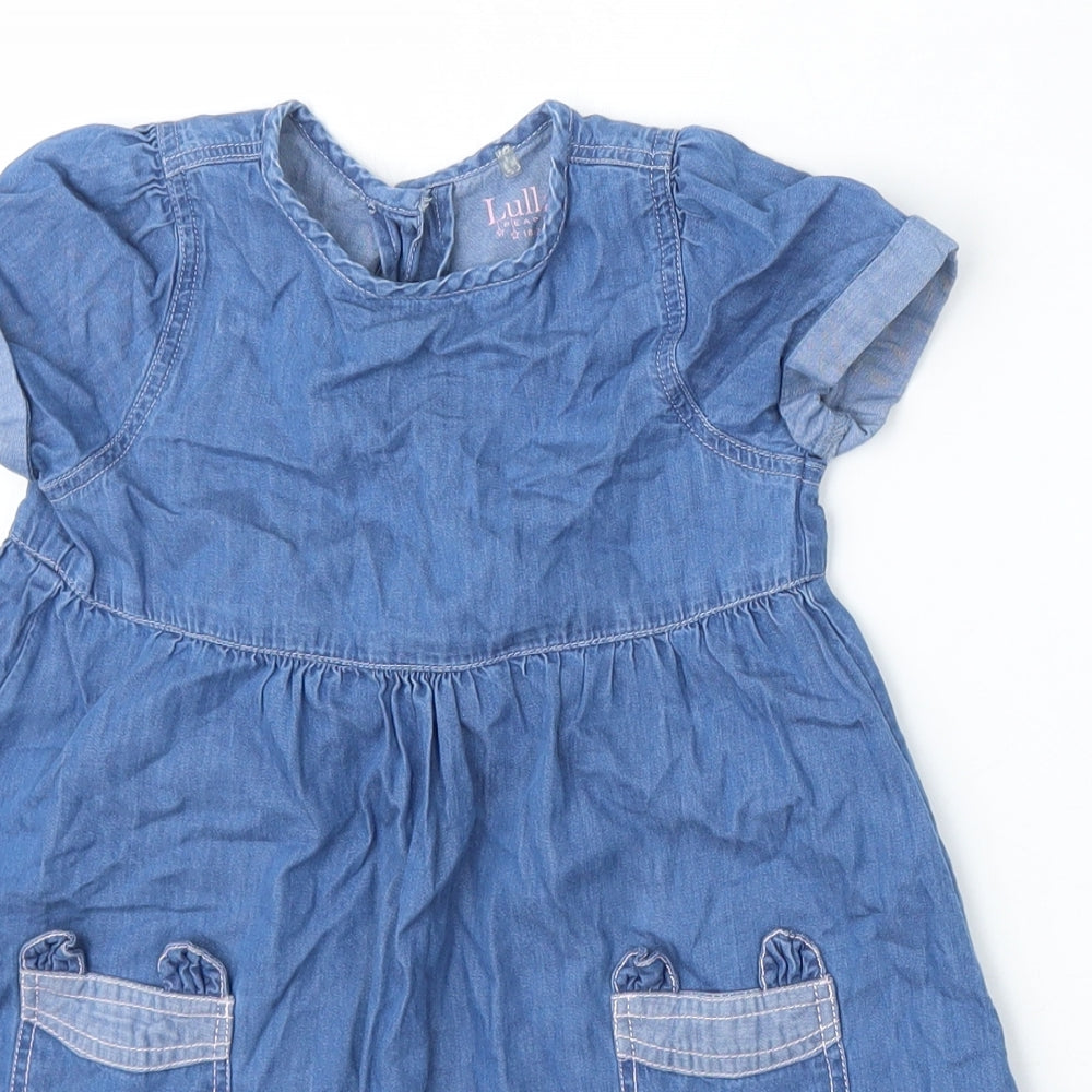 Lullaby Girls Blue  Cotton Trapeze & Swing  Size 18-24 Months  Round Neck Button
