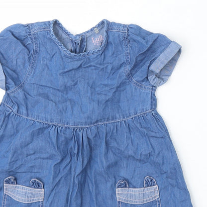 Lullaby Girls Blue  Cotton Trapeze & Swing  Size 18-24 Months  Round Neck Button