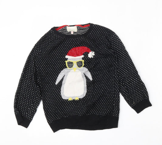 Marks and Spencer Boys Black Round Neck Geometric Viscose Pullover Jumper Size 9-10 Years
