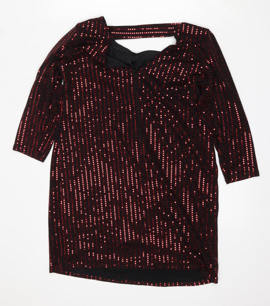 Red Herring Womens Multicoloured Geometric Nylon Trapeze & Swing  Size 12  Round Neck