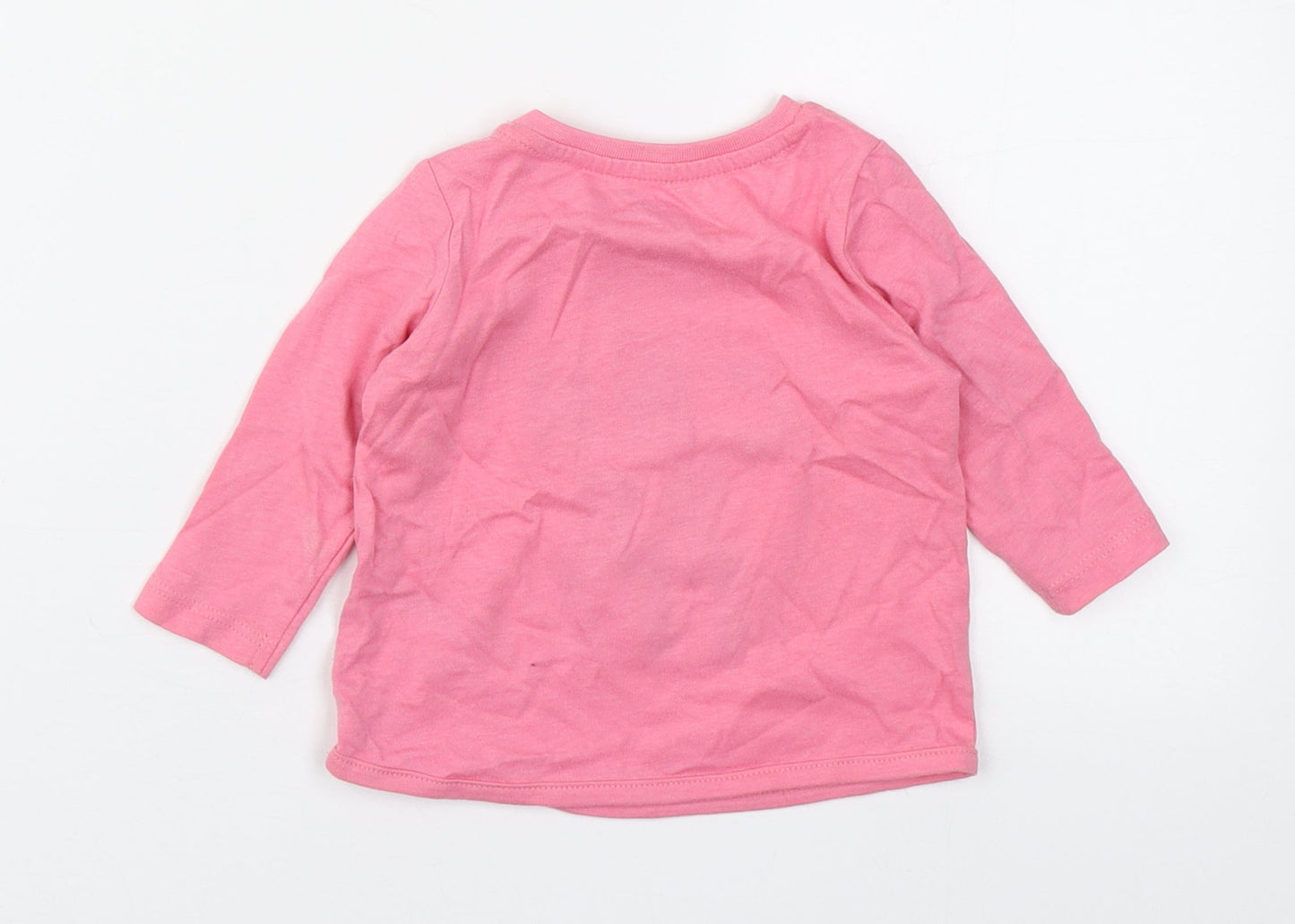 Primark Girls Pink  100% Cotton Basic T-Shirt Size 3-6 Months Round Neck Button