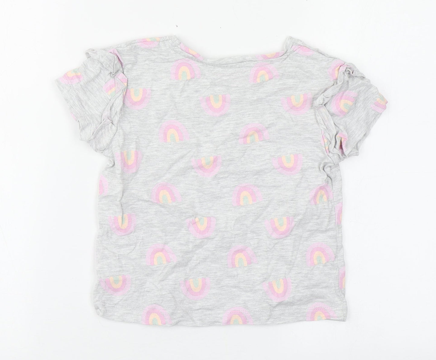 Primark Girls Grey Geometric Cotton Basic T-Shirt Size 6-7 Years Round Neck Push Lock