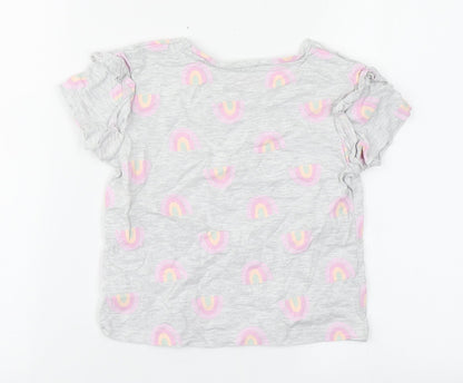 Primark Girls Grey Geometric Cotton Basic T-Shirt Size 6-7 Years Round Neck Push Lock