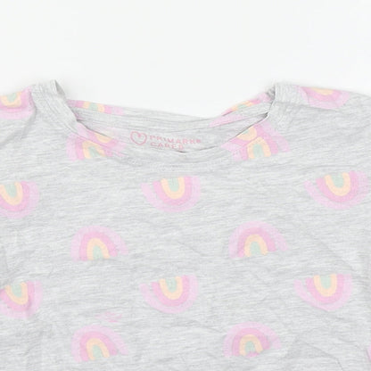 Primark Girls Grey Geometric Cotton Basic T-Shirt Size 6-7 Years Round Neck Push Lock