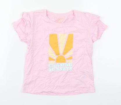 Primark Girls Pink  100% Cotton Basic T-Shirt Size 6-7 Years Roll Neck Pullover