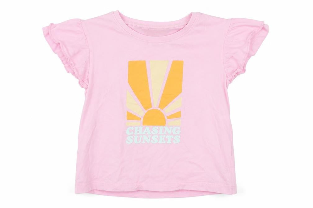 Front view of Primark girls’ pink 100% cotton basic t-shirt, size 6-7, years roll neck pullover