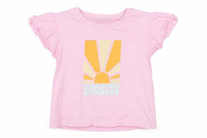 Front view of Primark girls’ pink 100% cotton basic t-shirt, size 6-7, years roll neck pullover