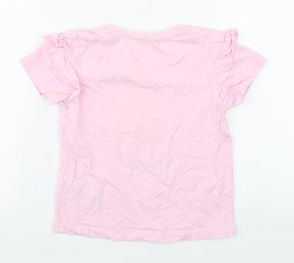 Primark Girls Pink  100% Cotton Basic T-Shirt Size 6-7 Years Roll Neck Pullover