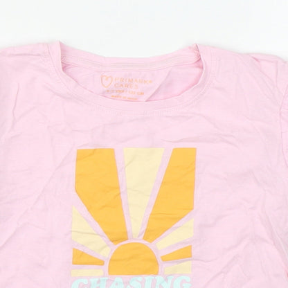 Primark Girls Pink  100% Cotton Basic T-Shirt Size 6-7 Years Roll Neck Pullover