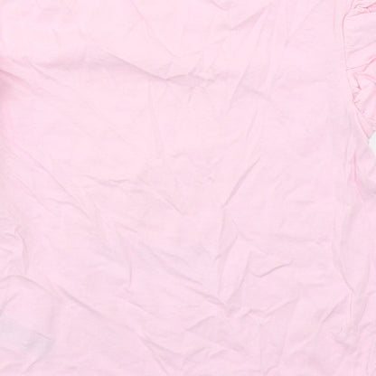 Primark Girls Pink  100% Cotton Basic T-Shirt Size 6-7 Years Roll Neck Pullover