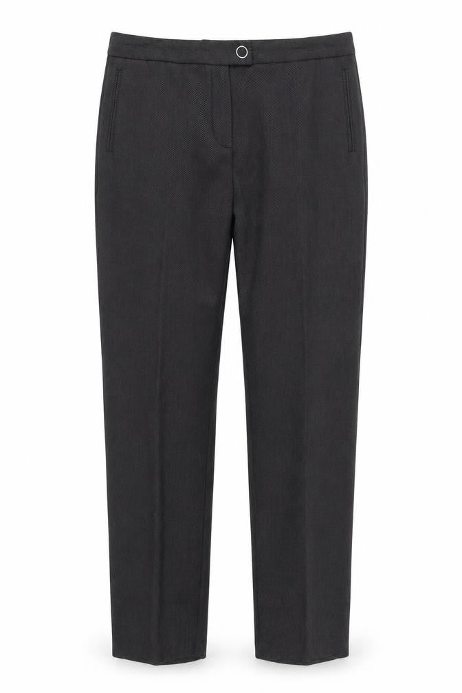 Front view of Marks & Spencer men’s grey polyester trousers, size 16, 32-inch leg regular zip