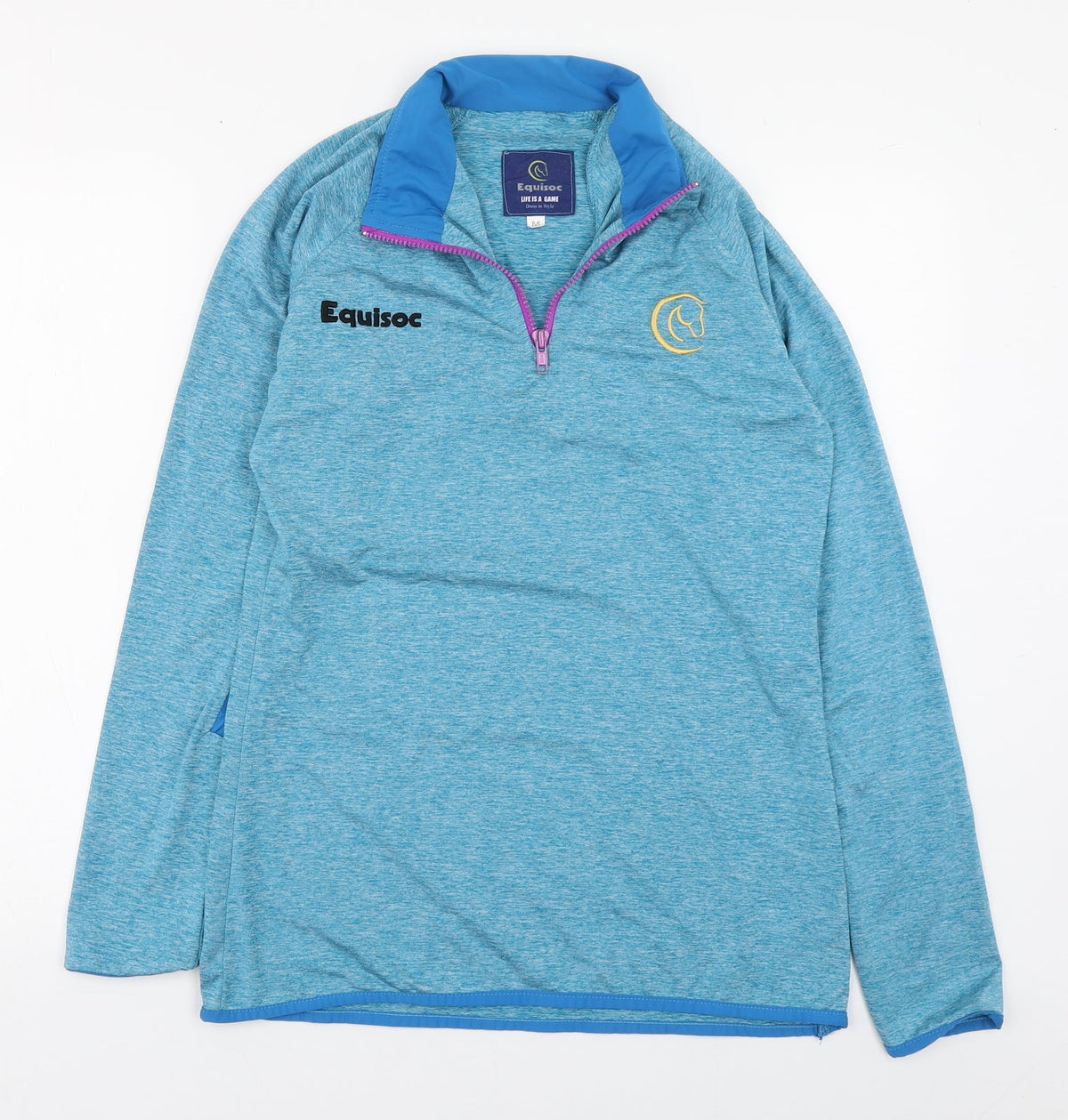 Additional front view of Equisoc women’s blue jacket, size M, zip - equine