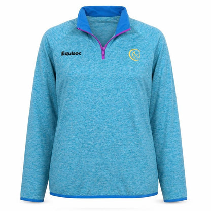 Front view of Equisoc women’s blue jacket, size M, zip - equine