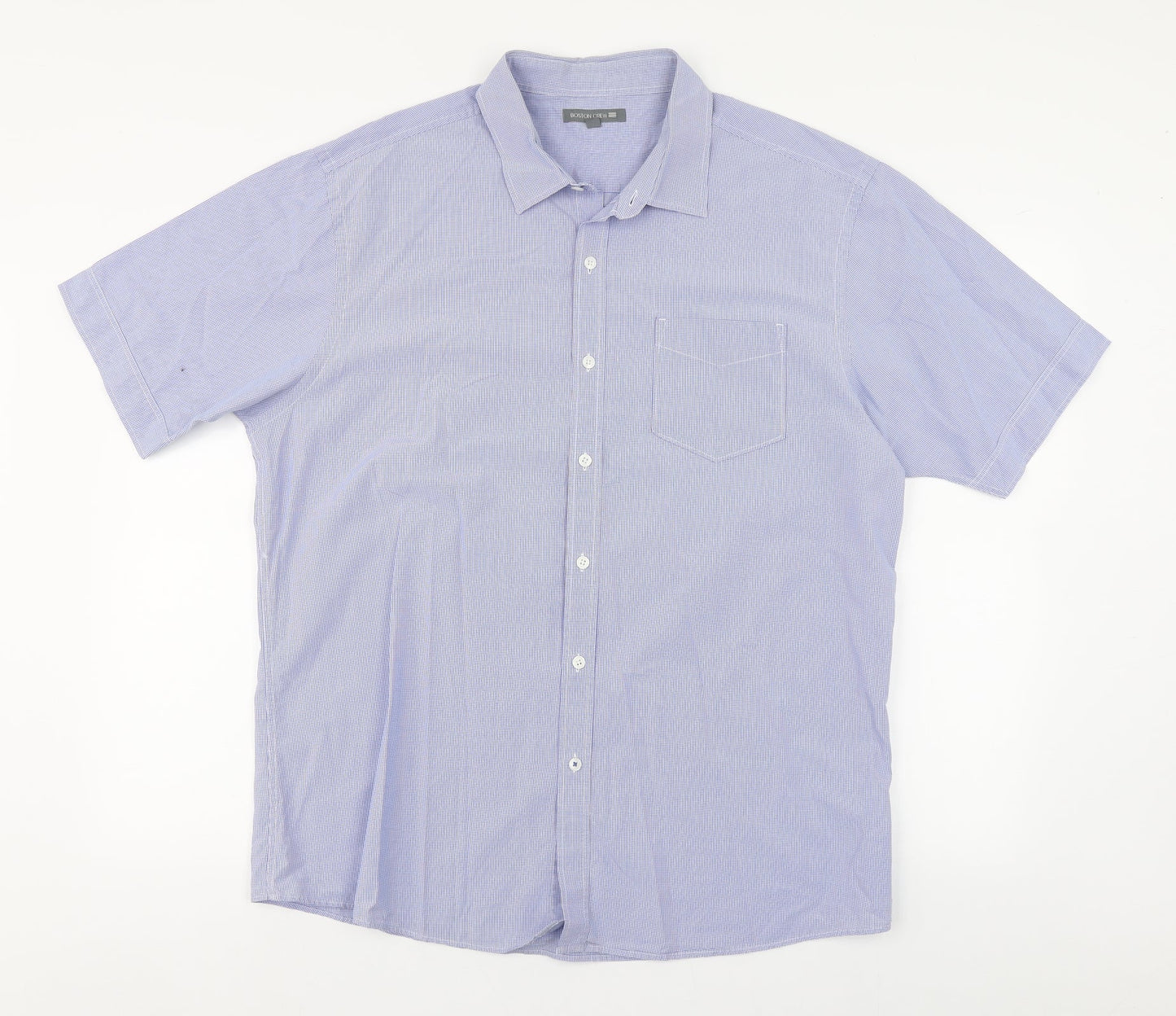 Mens UK Size XL Boston Crew Blue  Button-Up Long Sleeve Casual Shirt