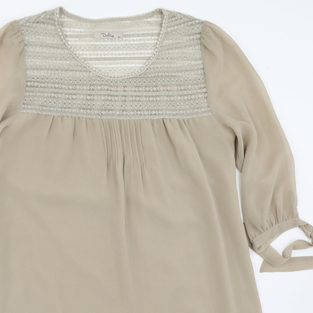 Womens UK Size XS Darling Beige Basic Blouse