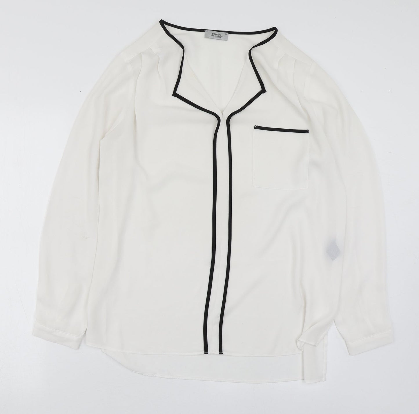 Papaya Womens White  Polyester Basic Blouse Size 12 V-Neck