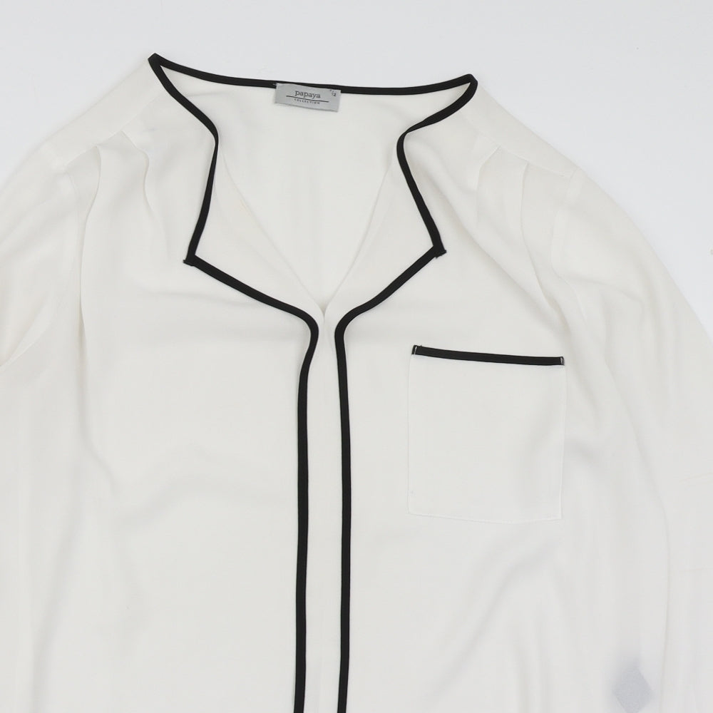 Papaya Womens White  Polyester Basic Blouse Size 12 V-Neck