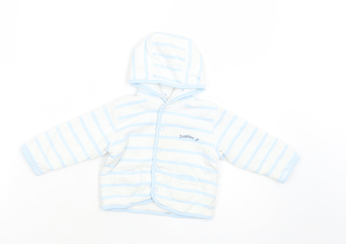 Additional front view of Debenhams Baby White Striped Basic Jacket Jacket, size 6-9, Months Snap
