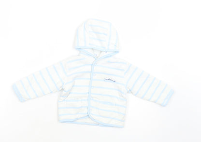 Additional front view of Debenhams Baby White Striped Basic Jacket Jacket, size 6-9, Months Snap