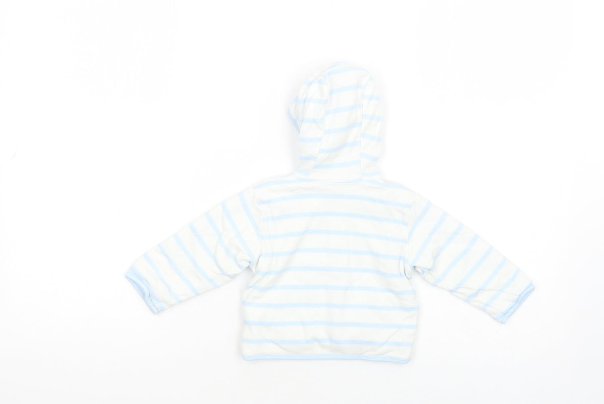 Back view of Debenhams Baby White Striped Basic Jacket Jacket, size 6-9, Months Snap