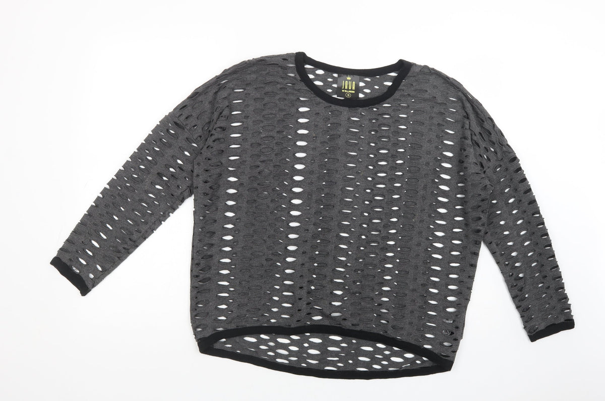 Additional front view of JAVA women’s grey polyester basic blouse, size S, crew neck - cut out