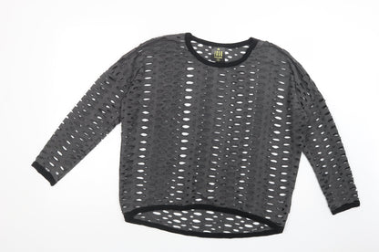 Additional front view of JAVA women’s grey polyester basic blouse, size S, crew neck - cut out