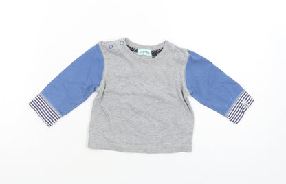 Lilly + Sid  Baby Grey Colourblock Cotton Pullover T-Shirt Size 6-9 Months Crew Neck Snap