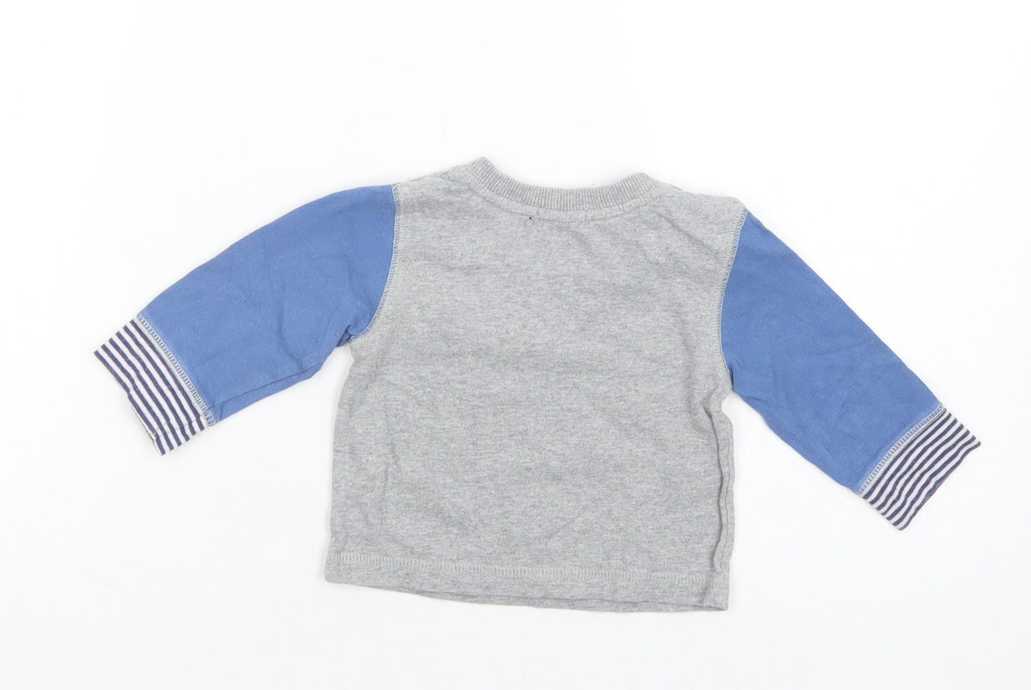 Lilly + Sid  Baby Grey Colourblock Cotton Pullover T-Shirt Size 6-9 Months Crew Neck Snap
