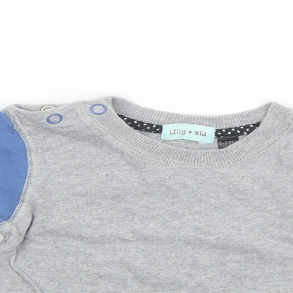 Lilly + Sid  Baby Grey Colourblock Cotton Pullover T-Shirt Size 6-9 Months Crew Neck Snap
