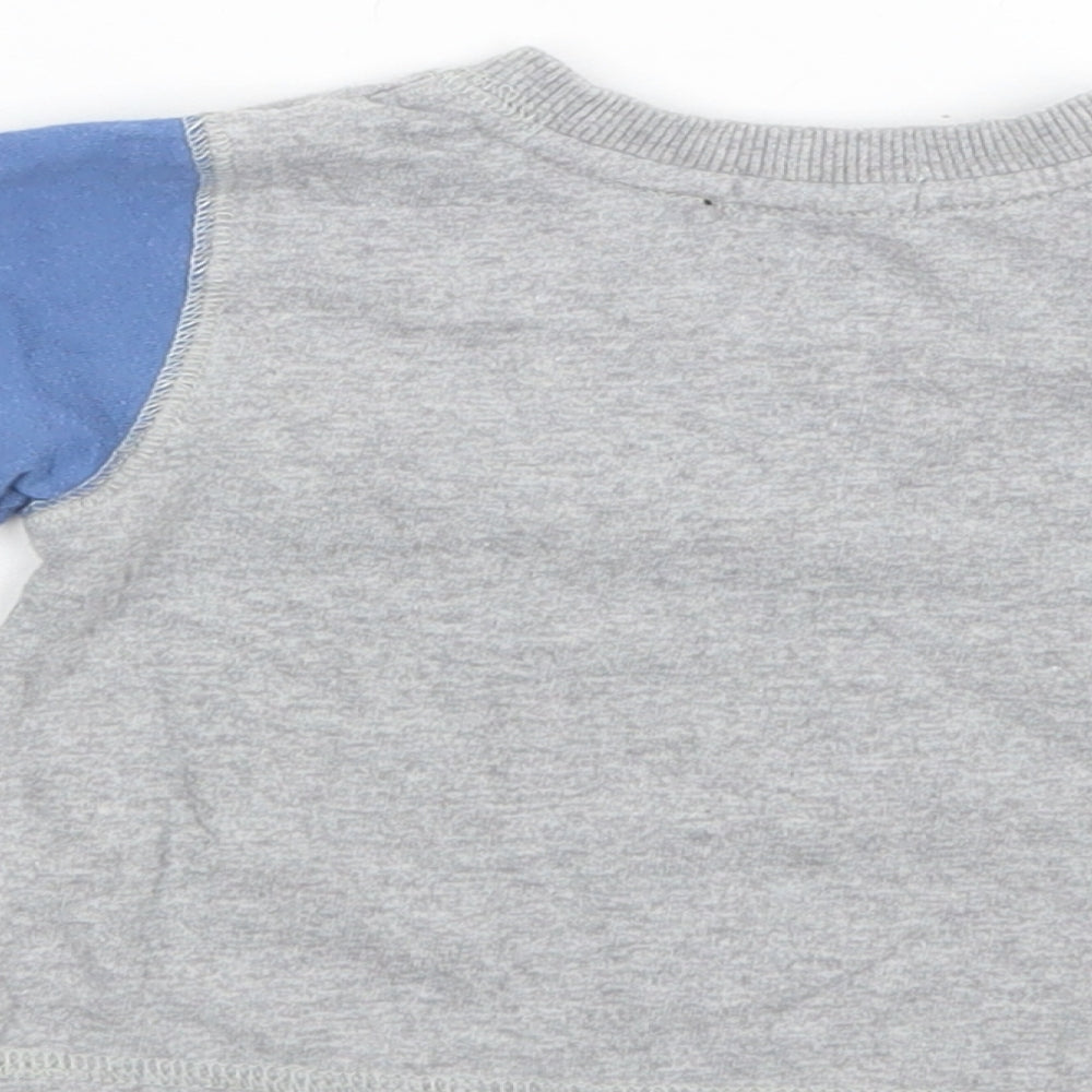 Lilly + Sid  Baby Grey Colourblock Cotton Pullover T-Shirt Size 6-9 Months Crew Neck Snap