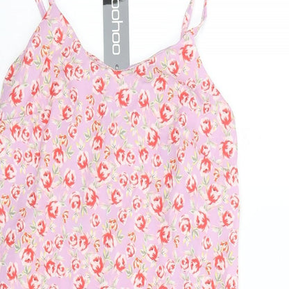 Boohoo Womens Pink Floral Polyester Slip Dress  Size 10  V-Neck Pullover