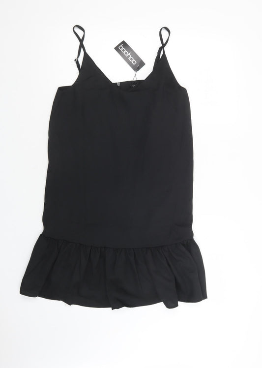 Boohoo Womens Black  Polyester Slip Dress  Size 10  V-Neck Zip
