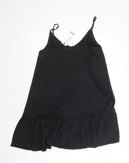 Boohoo Womens Black  Polyester Slip Dress  Size 10  V-Neck Zip