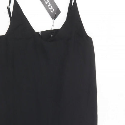 Boohoo Womens Black  Polyester Slip Dress  Size 10  V-Neck Zip