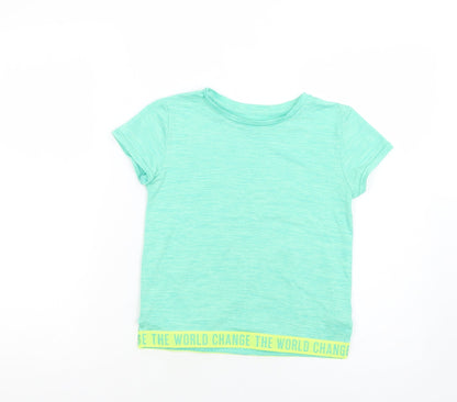 Dunnes Stores Girls Green  Polyester Pullover T-Shirt Size 7-8 Years Crew Neck Pullover
