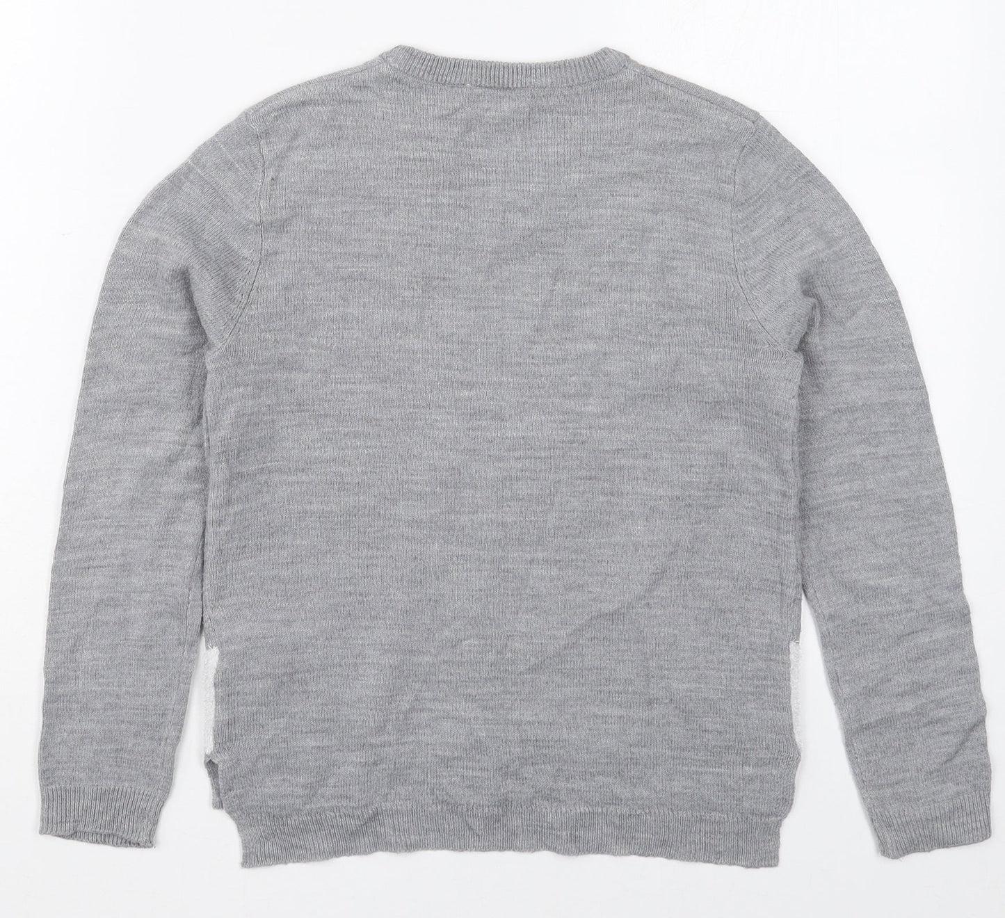 Pepperts Girls Grey Crew Neck  Acrylic Pullover Jumper    - Penguin