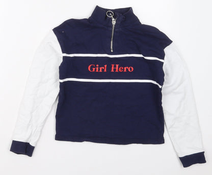 George Girls Blue  Cotton Pullover Sweatshirt Size 8-9 Years  Zip - Girl Hero