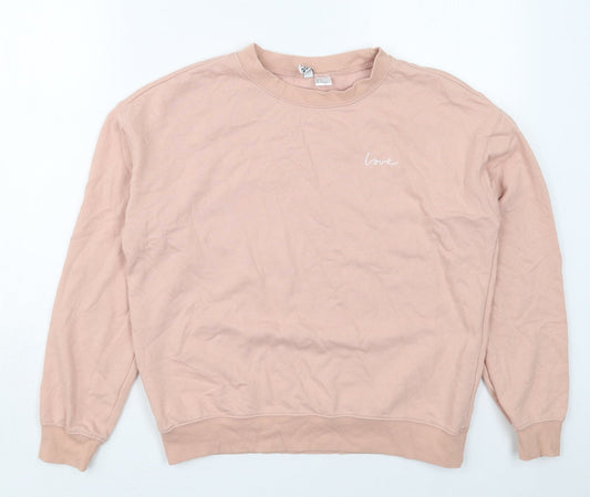 H&M Womens Pink  Cotton Pullover Sweatshirt Size M  Pullover - Love