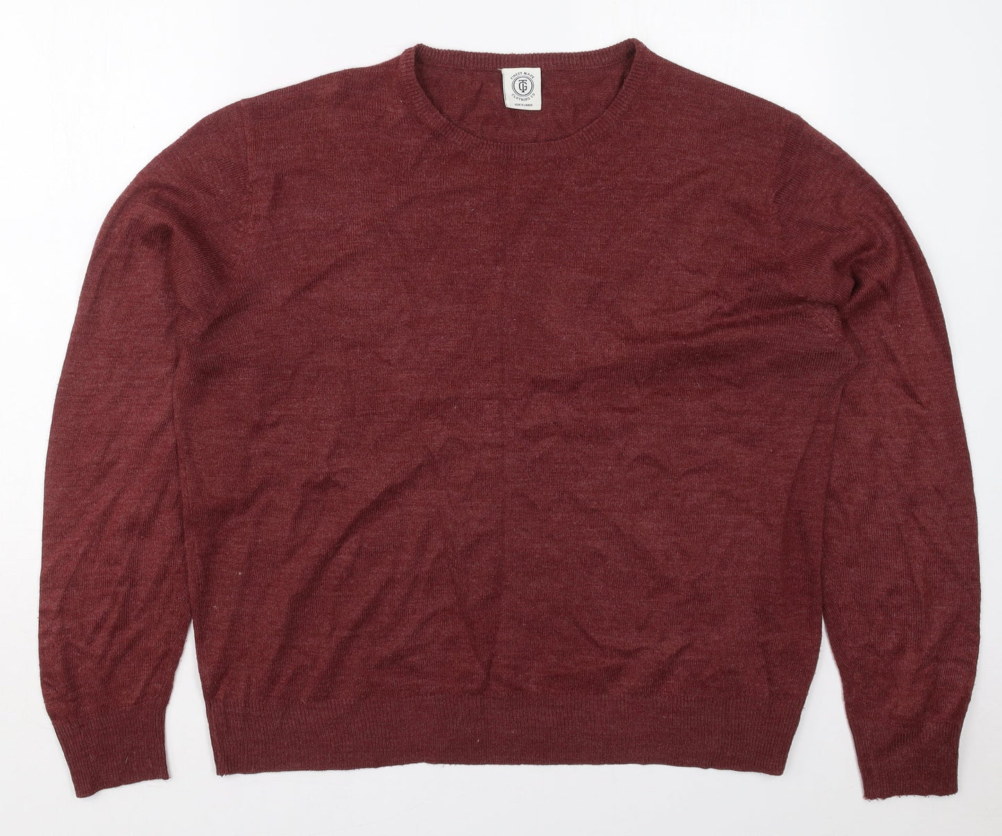 Finest Made Clothing Mens Red Crew Neck  Acrylic Pullover Jumper Size XL