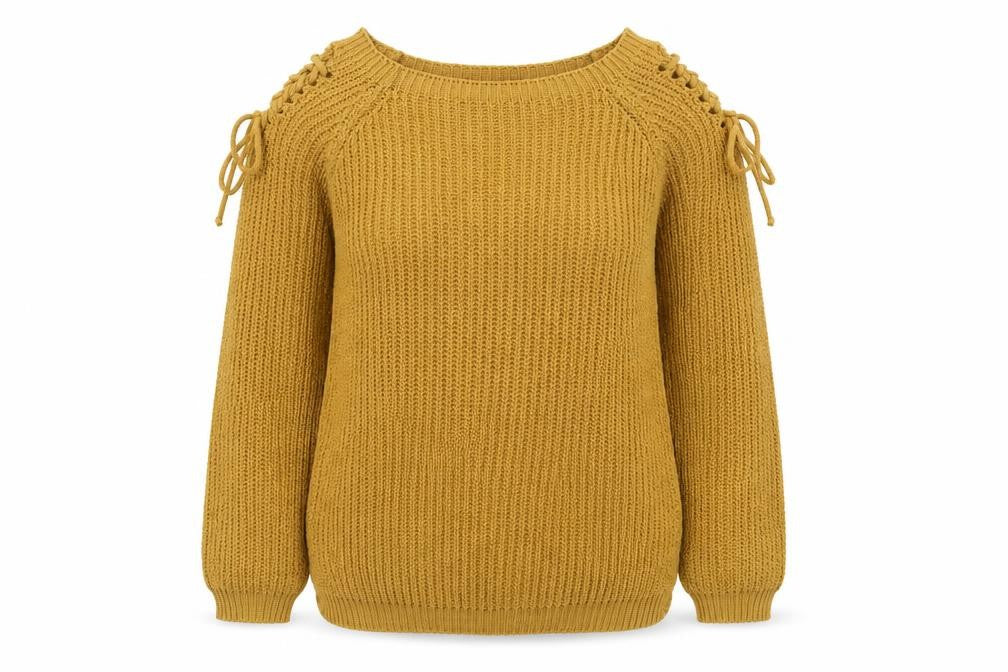 Front view of Cameo Rose women’s yellow boat neck acrylic jumper, size S