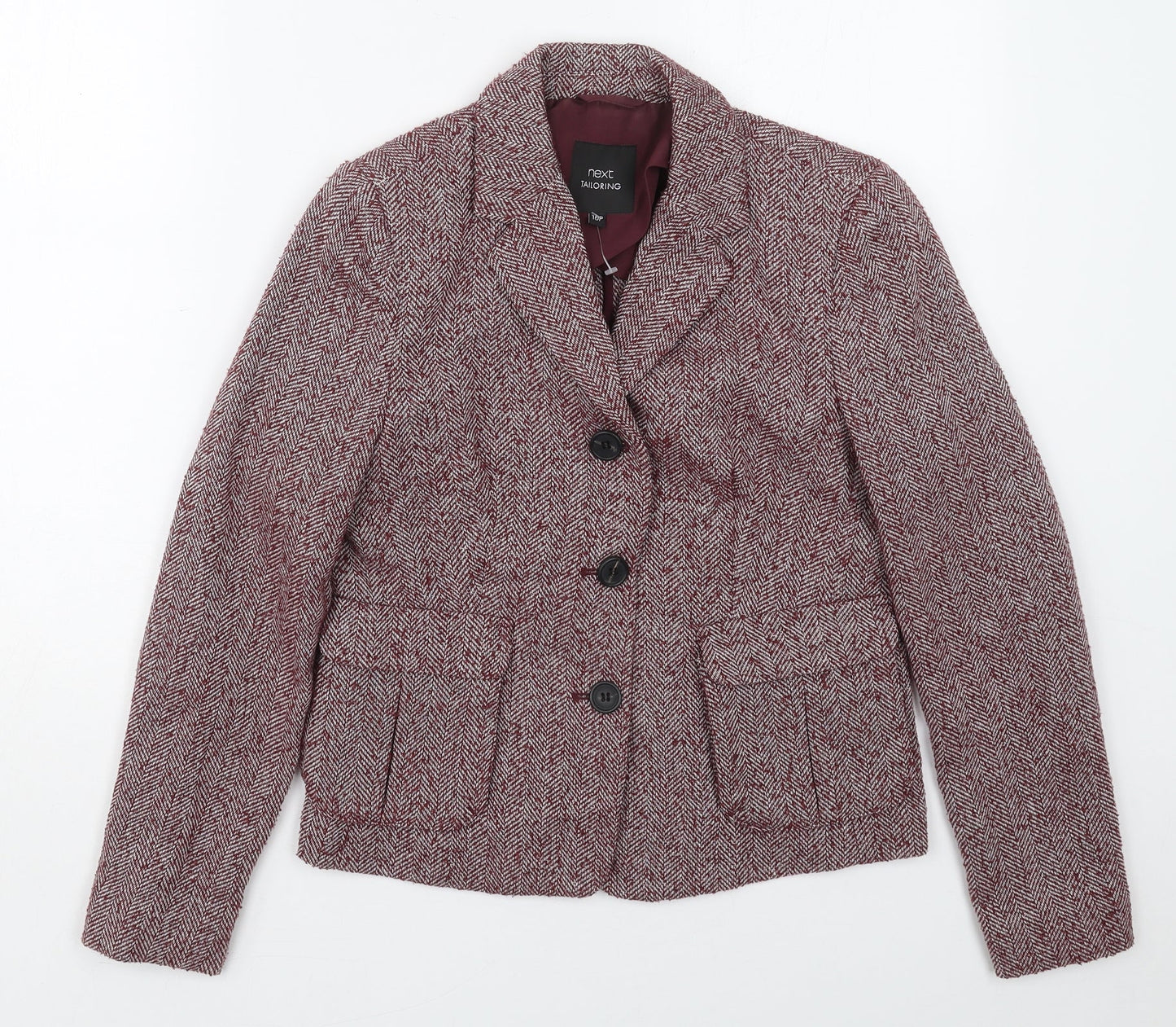 NEXT Womens Red Herringbone Polyester Jacket Blazer Size 10