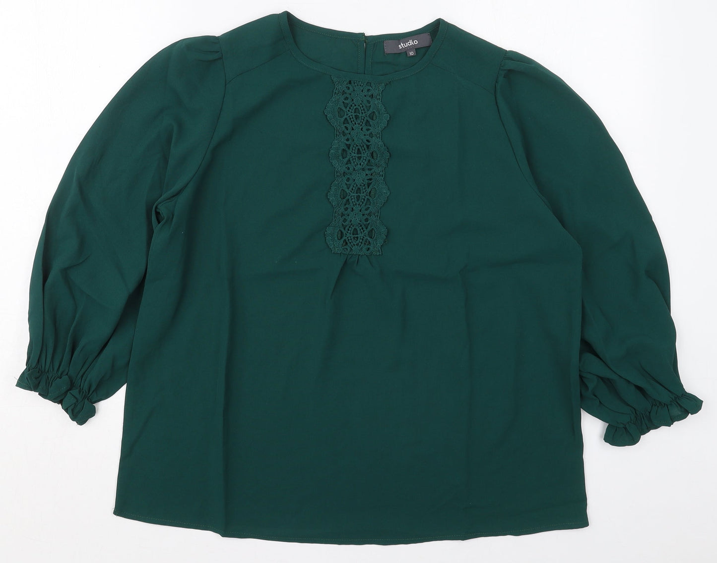 Womens UK Size 10 Studio Green Basic Blouse