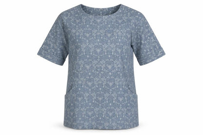 Front view of Wi & Co women’s multicoloured geometric polyester tunic blouse, size L, scoop neck
