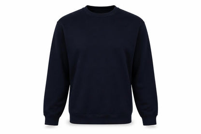 Front view of Stars & Stipes men’s blue round neck polyester jumper, size S