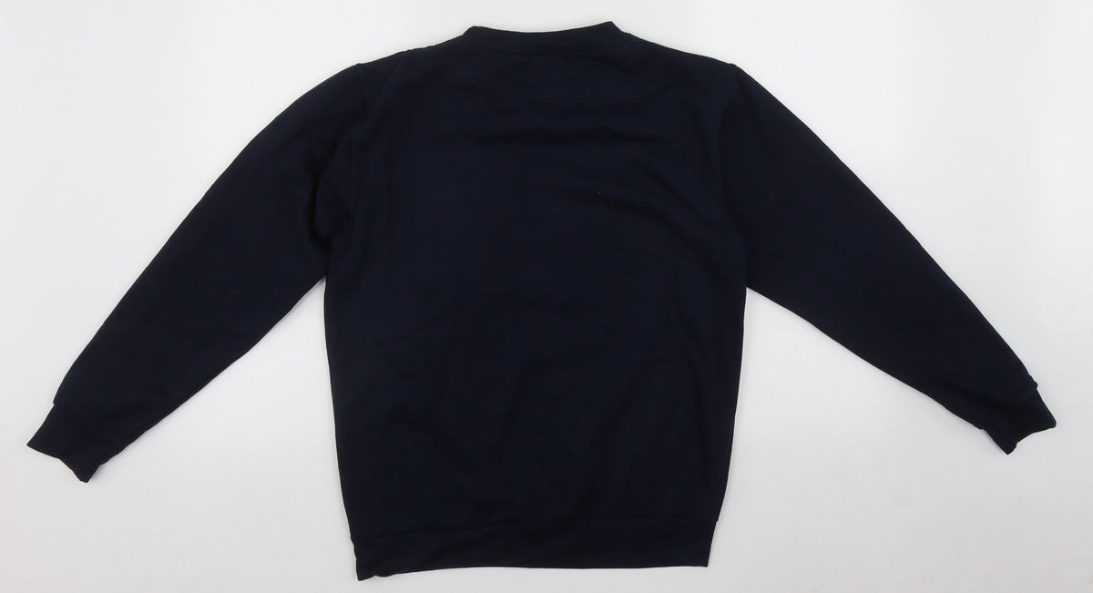 Back view of Stars & Stipes men’s blue round neck polyester jumper, size S