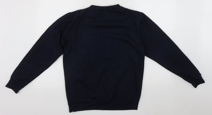 Back view of Stars & Stipes men’s blue round neck polyester jumper, size S