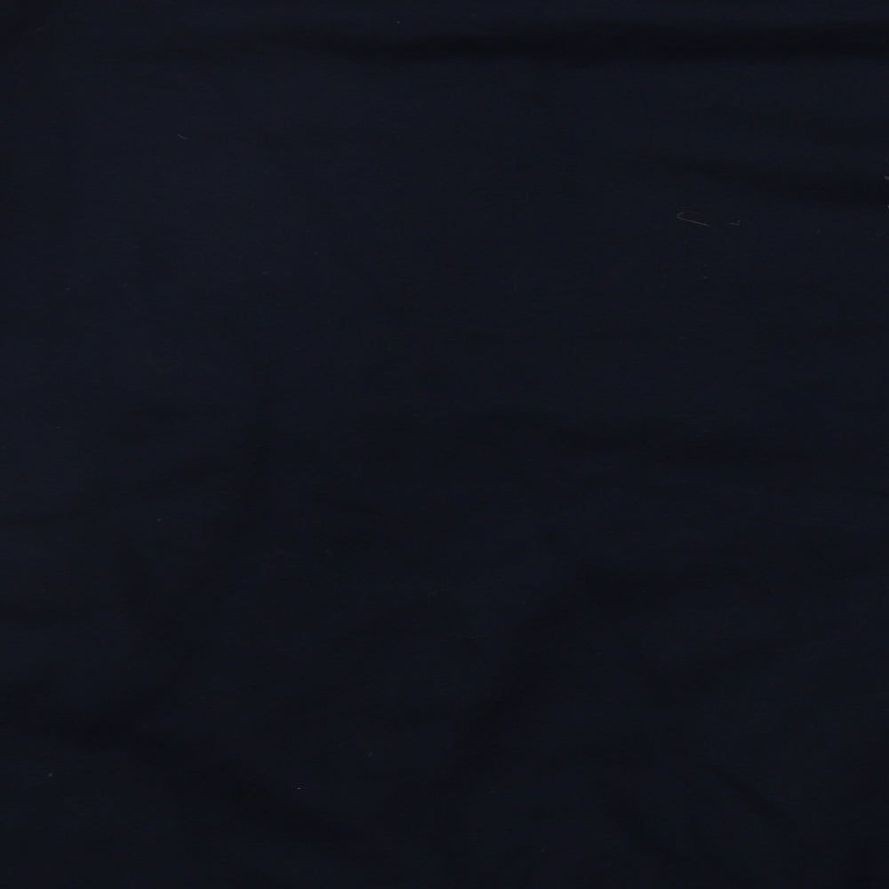 Brand and care label for Stars & Stipes men’s blue round neck polyester jumper, size S