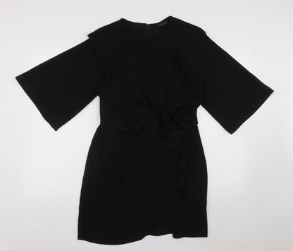 Topshop Womens Black  Polyester Fit & Flare  Size 10  Round Neck Zip