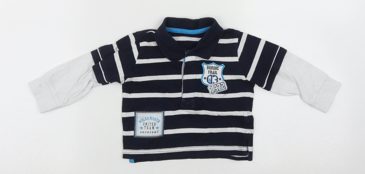 Additional front view of St Bernard boys’ blue striped cotton basic casual, size 9-12, months collared button