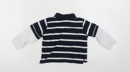 Back view of St Bernard boys’ blue striped cotton basic casual, size 9-12, months collared button
